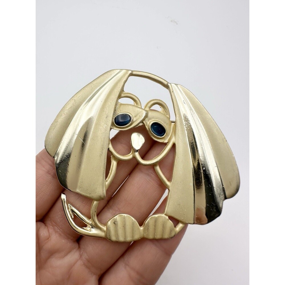 Vintage Gold Tone Puppy Brooch Pin Large